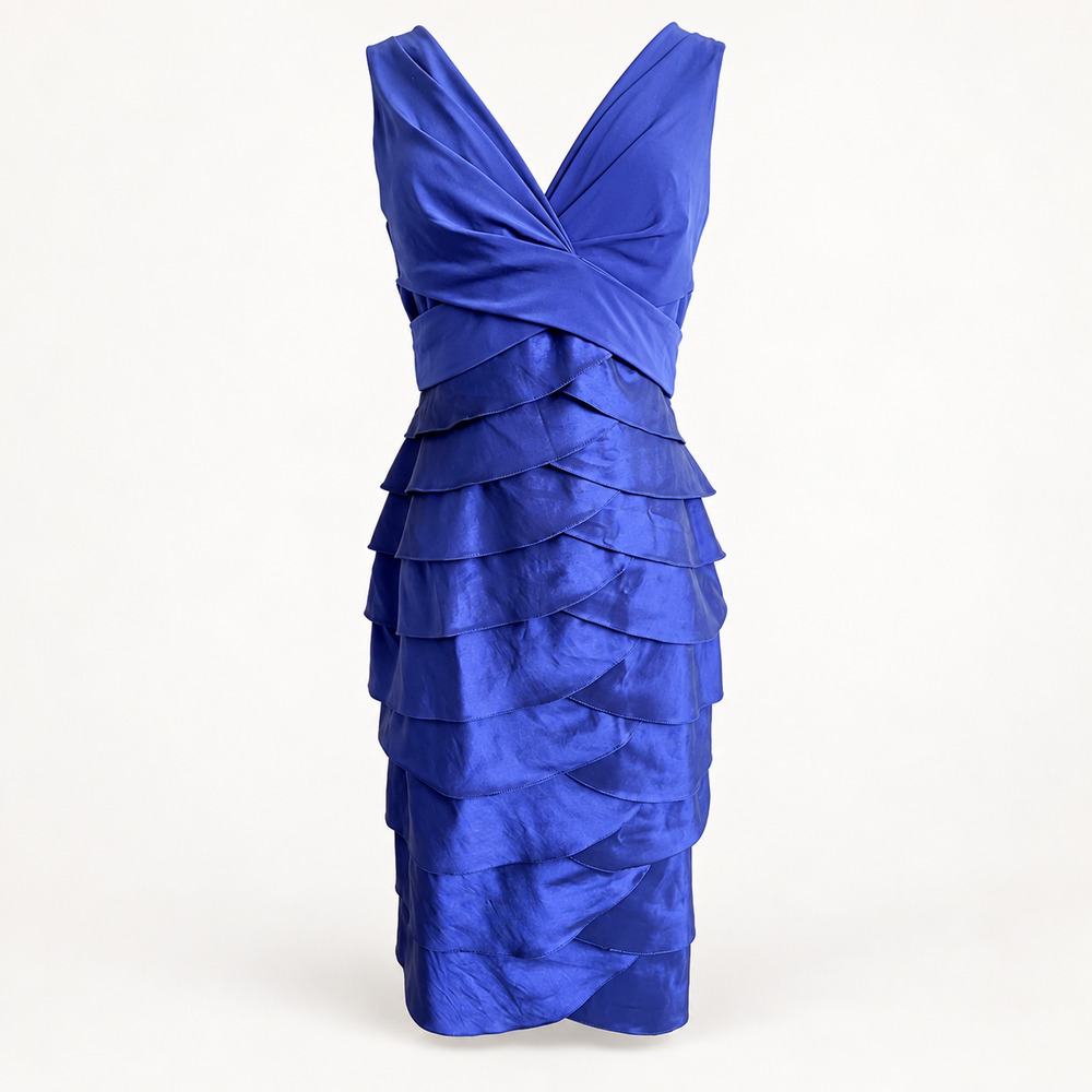Adrianna Papell Cobalt Blue Tiered Bodycon Cocktail Dress Y2K Style Size 8